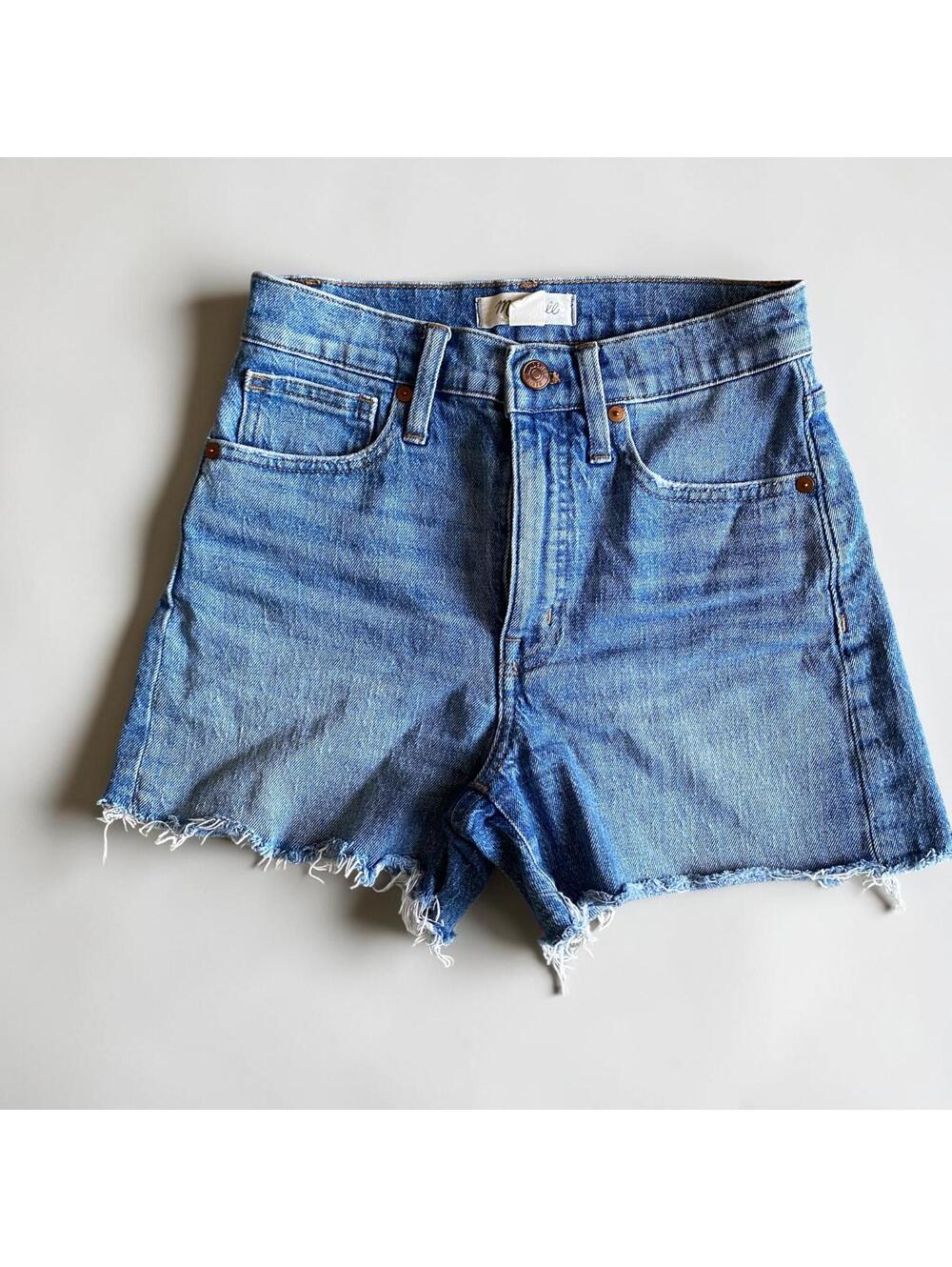 Madewell Light Blue High-Rise Frayed Denim Shorts